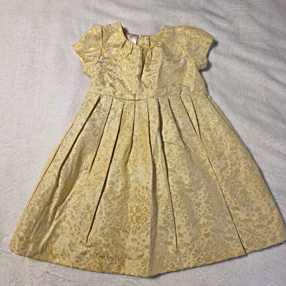 Holiday Editions Girls 4T Gold/Ivory Jacquard Fit & Flare Zip Dress Christmas